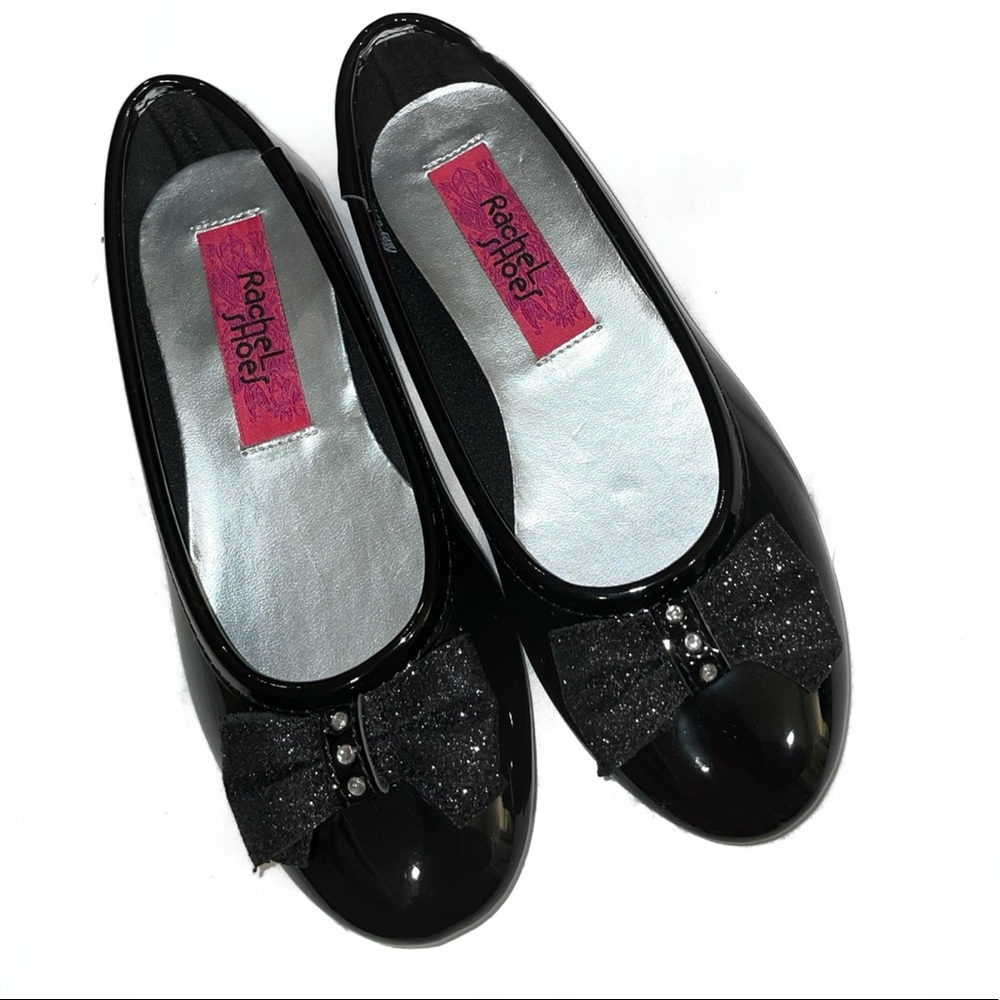 Girls Black Glitter Bow Shoe